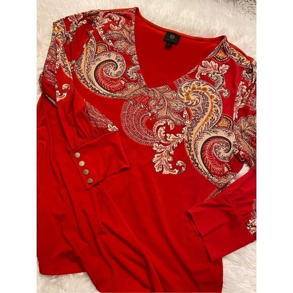 🎉Host Pick🎉JM Collection SZ XXL Woman’s Beautiful Red Paisley Blouse - Picture 10 of 10